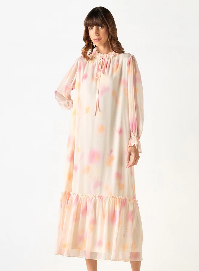 2Xtremz 2Xtremz All-Over Print Dress with Tie-Ups and Volume Sleeves