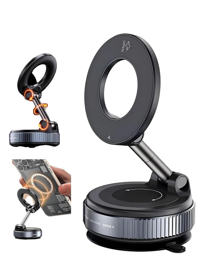 Magnetic Car Phone Holder with Vacuum Suction Cup, Portable 360° Rotating Compatible Mount, 360° Cell Phone Holders  for MagSafe, Strong Magnetic Bracket for iPhone & Android All Smartphone, Hands-Free & Adjustable Design - Image 1