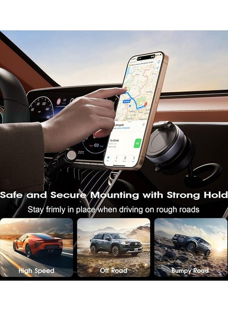 Magnetic Car Phone Holder with Vacuum Suction Cup, Portable 360° Rotating Compatible Mount, 360° Cell Phone Holders  for MagSafe, Strong Magnetic Bracket for iPhone & Android All Smartphone, Hands-Free & Adjustable Design - Image 2