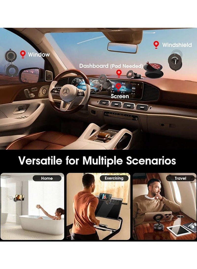 Magnetic Car Phone Holder with Vacuum Suction Cup, Portable 360° Rotating Compatible Mount, 360° Cell Phone Holders  for MagSafe, Strong Magnetic Bracket for iPhone & Android All Smartphone, Hands-Free & Adjustable Design - Image 3