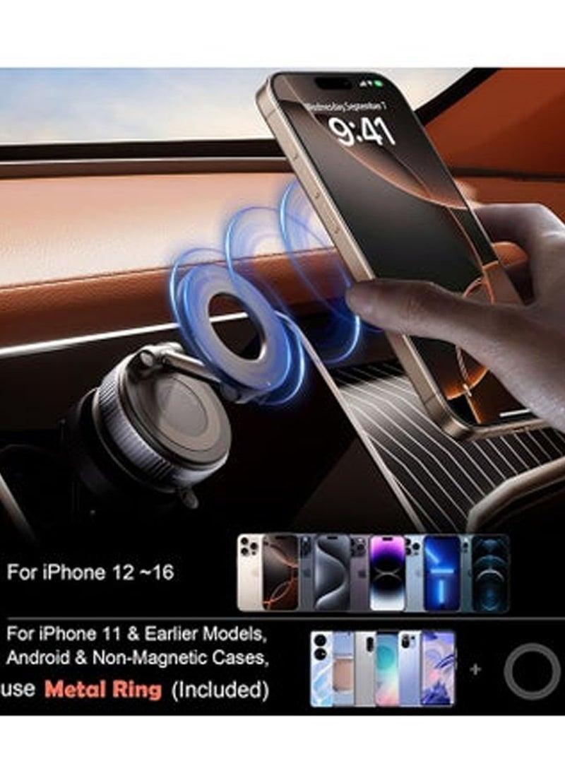 Magnetic Car Phone Holder with Vacuum Suction Cup, Portable 360° Rotating Compatible Mount, 360° Cell Phone Holders  for MagSafe, Strong Magnetic Bracket for iPhone & Android All Smartphone, Hands-Free & Adjustable Design - Image 4