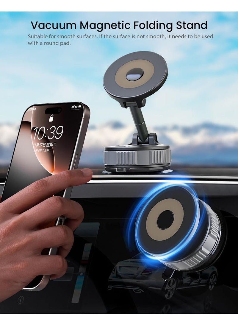 Magnetic Car Phone Holder with Vacuum Suction Cup, Portable 360° Rotating Compatible Mount, 360° Cell Phone Holders  for MagSafe, Strong Magnetic Bracket for iPhone & Android All Smartphone, Hands-Free & Adjustable Design - Image 5