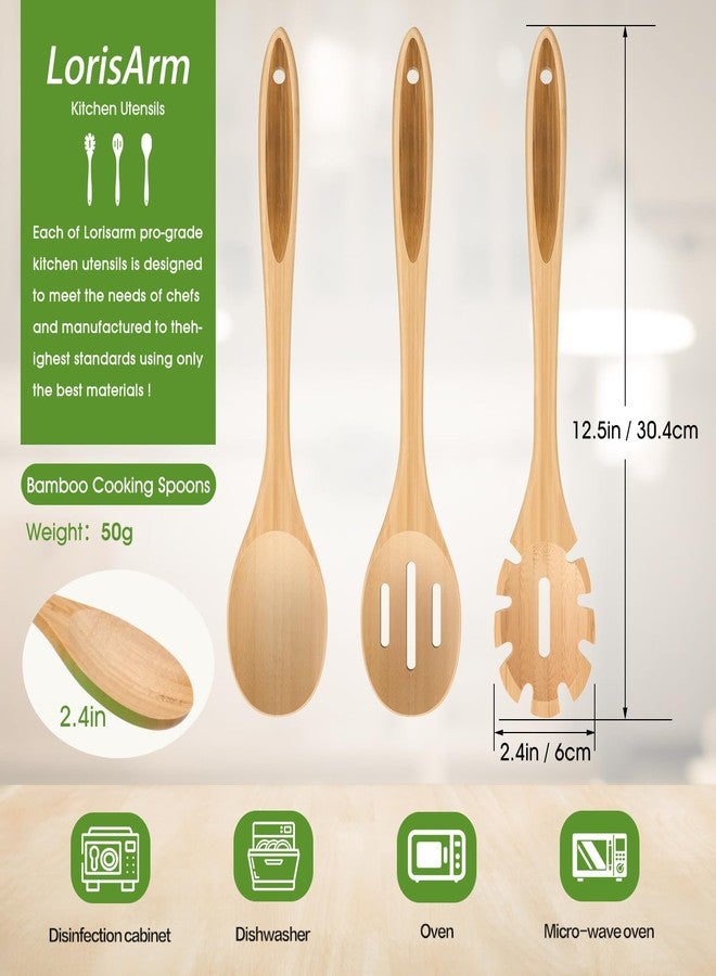 LorisArm Solid Cooking Spoon, 12.5" Large Bamboo Serving Spoons for Mixing Stirring, Wood Spoon for Nonstick Kitchen Utensils Tableware Wooden Scoop Spoon. - Image 3