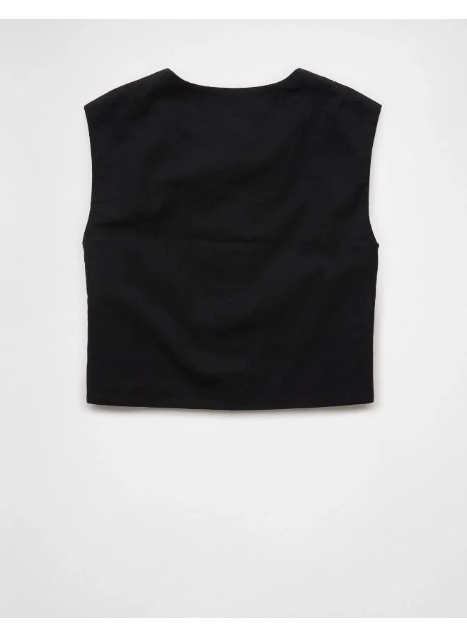 American Eagle AE Boxy Button-Up Crop Top