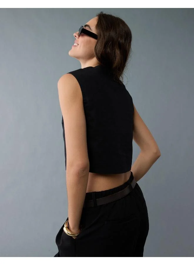 American Eagle AE Boxy Button-Up Crop Top
