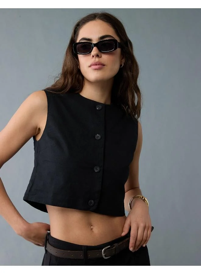 American Eagle AE Boxy Button-Up Crop Top