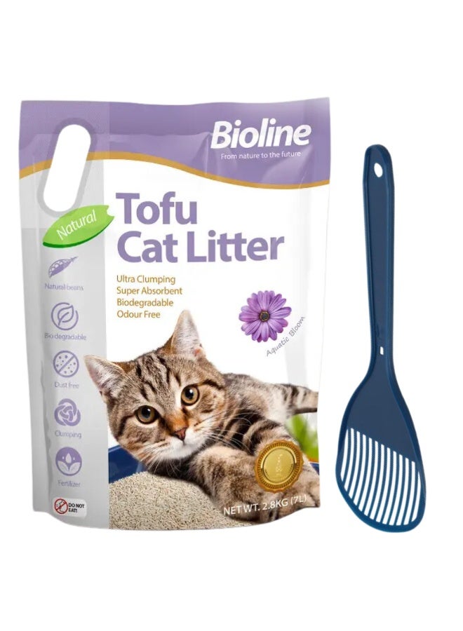 بايولاين عرض كومبو - بيولاين رمل قطط التوفو 7 لتر برائحة الأزهار المائية + مجرفة رمل القطط من مودرنا قوية وسهلة الاستخدام - Image 1