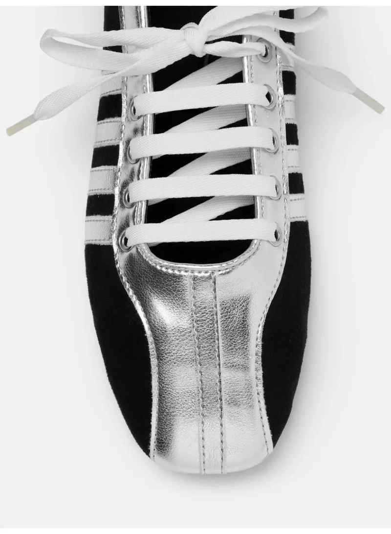 ZORIWORLD  Thunder Casual Women's Black & Silver Colourblocked Lace-Up Ballerina Flats for Women | Best Price UAE