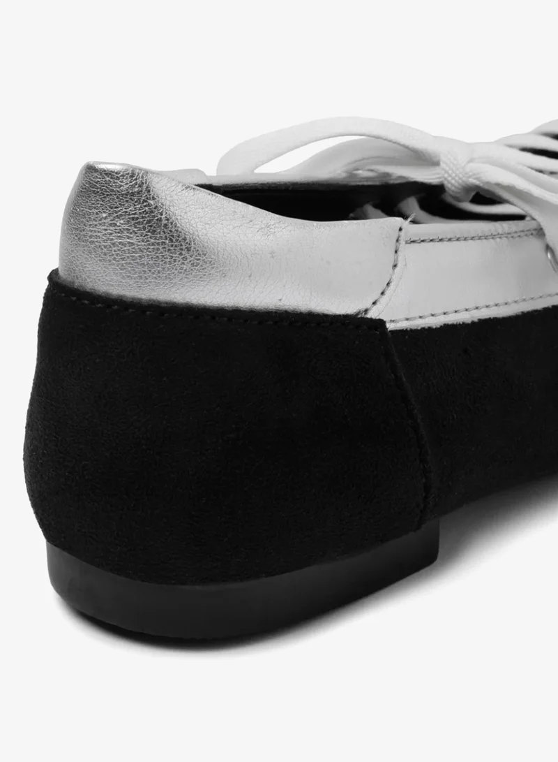 Zoriworld  Thunder Casual Women's Black & Silver Colourblocked Lace-Up Ballerina Flats for Women | Best Price UAE
