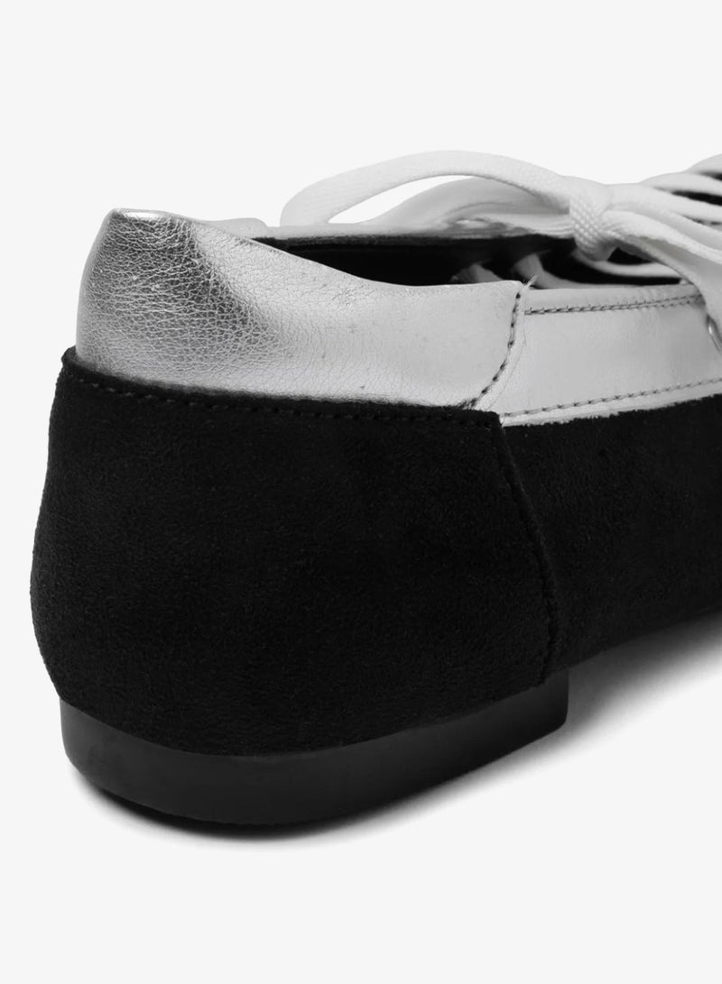 ZORIWORLD Thunder Casual Women's Black & Silver Colourblocked Lace-Up Ballerina Flats - Image 4