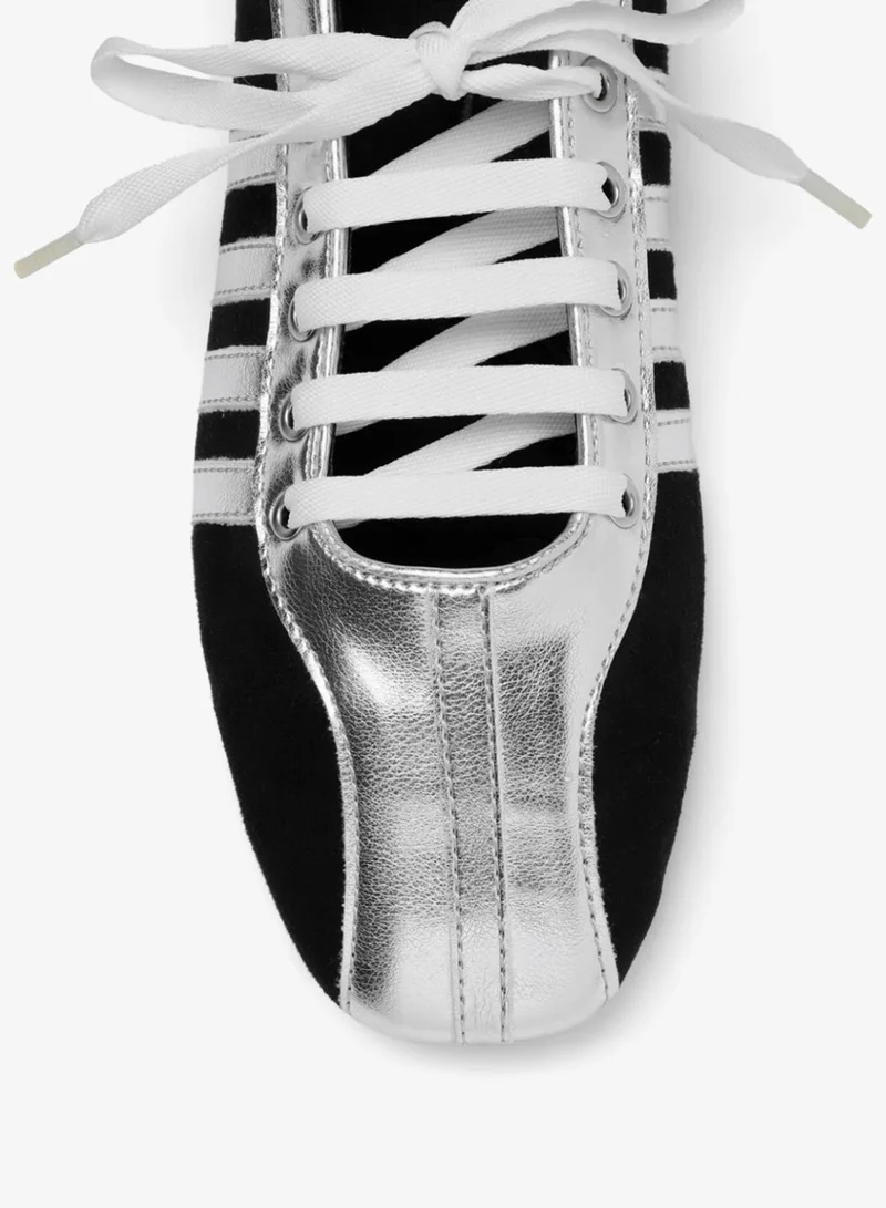 Zoriworld  Thunder Casual Women's Black & Silver Colourblocked Lace-Up Ballerina Flats for Women | Best Price UAE