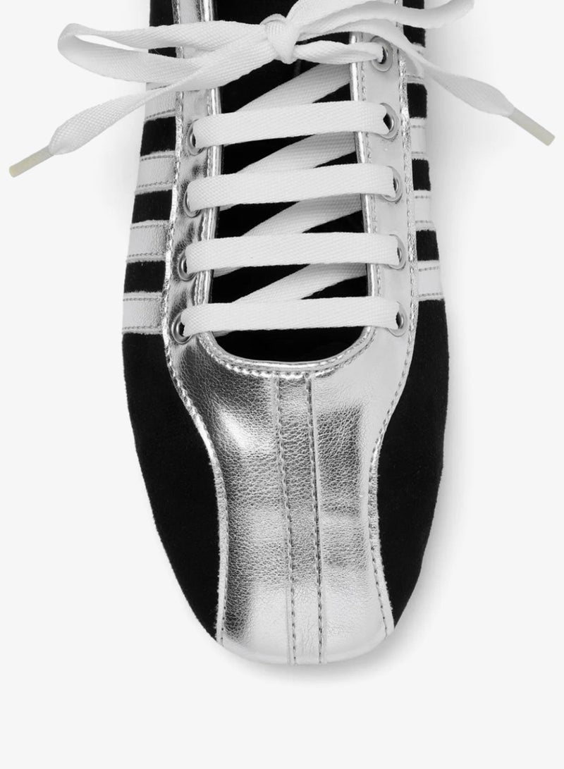 ZORIWORLD Thunder Casual Women's Black & Silver Colourblocked Lace-Up Ballerina Flats - Image 3