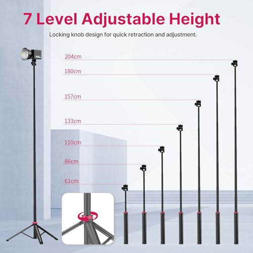 VIJIM MT-79 Extendable Photography Light Stand, 81" Portable Adjustable Light Tripod with 1/4" Screw, 360° Ball Head Camera Phone Tripod for Continute Output Lighting, Webcams, Cameras,for Pocket3 - Image 3