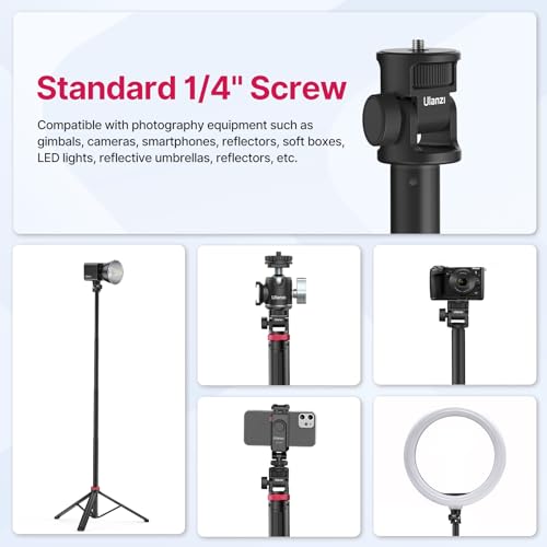 VIJIM MT-79 Extendable Photography Light Stand, 81" Portable Adjustable Light Tripod with 1/4" Screw, 360° Ball Head Camera Phone Tripod for Continute Output Lighting, Webcams, Cameras,for Pocket3 - Image 5