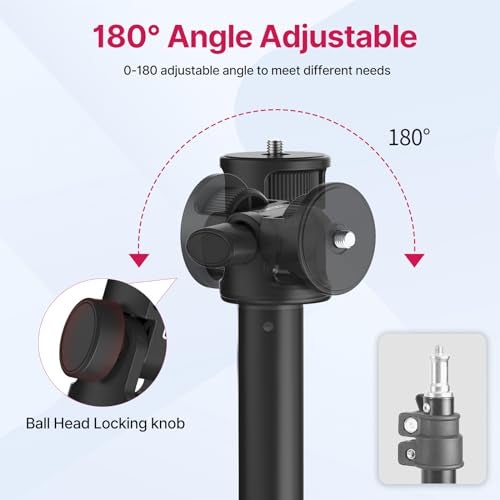 VIJIM MT-79 Extendable Photography Light Stand, 81" Portable Adjustable Light Tripod with 1/4" Screw, 360° Ball Head Camera Phone Tripod for Continute Output Lighting, Webcams, Cameras,for Pocket3 - Image 4