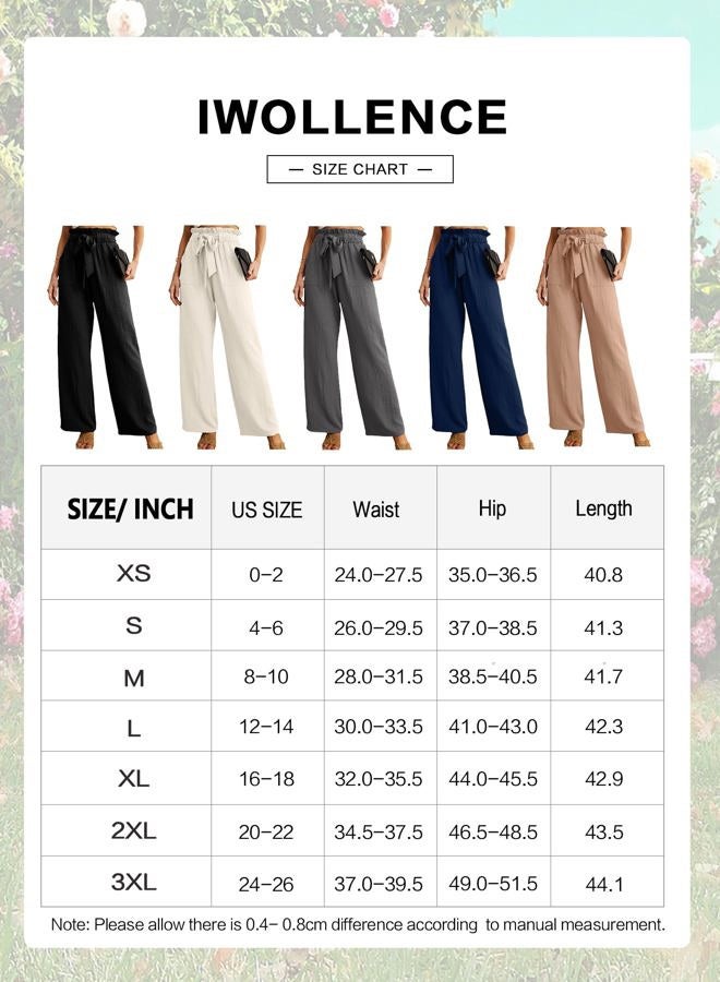 IWOLLENCE Women's Wide Leg Pants with Pockets High Waist Adjustable Knot Loose Casual Trousers Business Work Casual Pants, 44 Black Baroque, L - Image 4