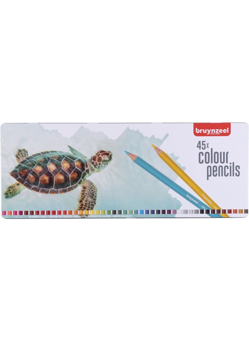 Bruynzeel - Color Pencils Turtle Set Dry Crayons Set 45 Colors Metal Box - Image 1