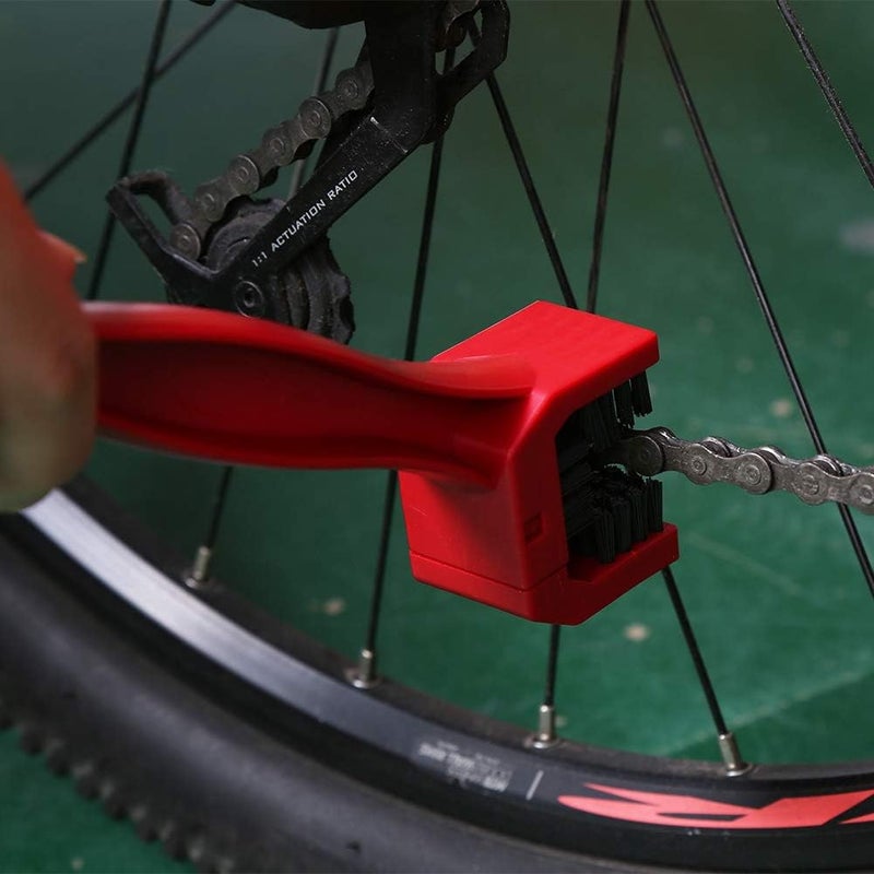 Suuonee Chain Cleaning Brush, Motorcycle Motocross Bike Bicycle Chain Crankset Cleaning Brush Wash Cleaner Tool (Red) - Image 5