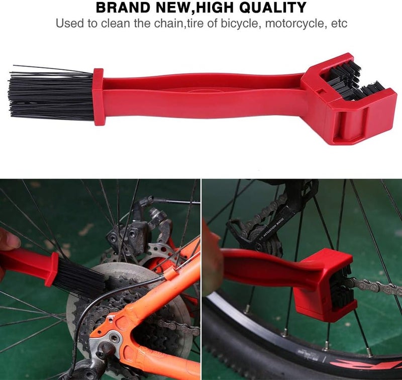 Suuonee Chain Cleaning Brush, Motorcycle Motocross Bike Bicycle Chain Crankset Cleaning Brush Wash Cleaner Tool (Red) - Image 3