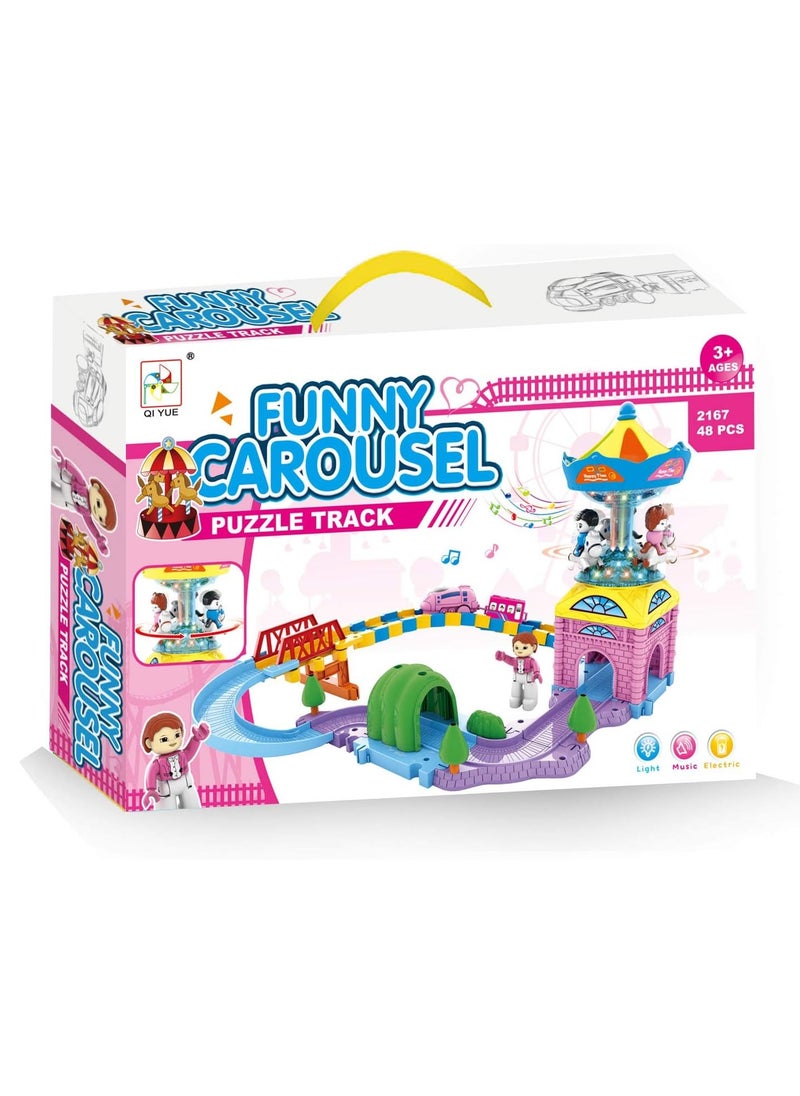 Funny carousel new puzzle Puzzle Track set with light and sound 48 Pieces - No: 2167A  - Image 1
