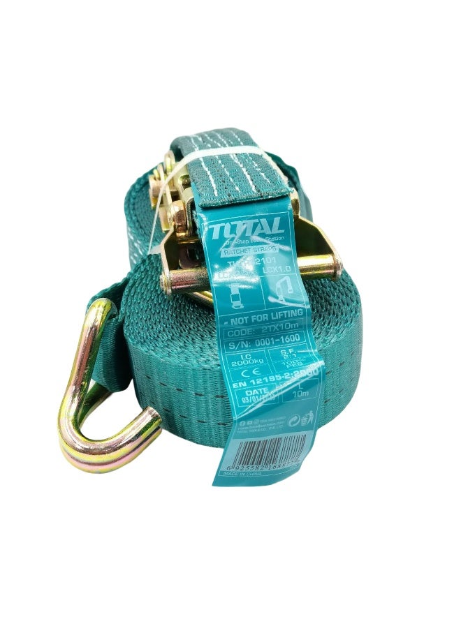 TOTAL Ratchet Tie Down Strap THTRS2101 2 Ton 10m x 35mm with Double J Hooks | Heavy Duty Cargo Lashing Belt for Truck, Trailer, Container and Roof Rack | Load Securing Strap for Transport and Storage - Image 4