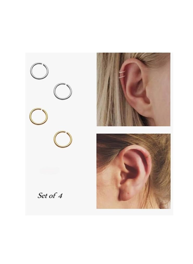 Generic Hoop Cartilage Earring Fake Earrings Nose Rings Septum Nose Ring small for Women Men Girls1 pcs (gold) +1pcs (silver)  - Image 1