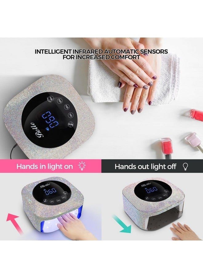 belle Uv Led Nail Lamp, Professional Uv Light For Gel Nails, Led Nail Lamp With 4 Timer Modes, Gel Nail Light Nail Dryer Decorate With Sparkling Nail Rhinestones Diamond  - Image 4