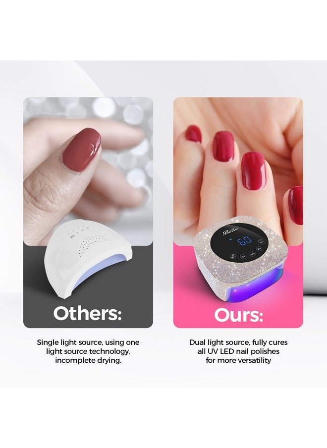 belle Uv Led Nail Lamp, Professional Uv Light For Gel Nails, Led Nail Lamp With 4 Timer Modes, Gel Nail Light Nail Dryer Decorate With Sparkling Nail Rhinestones Diamond  - Image 3