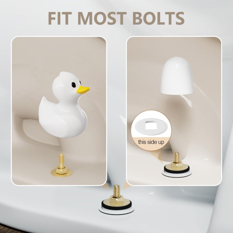 MENNTY 2Pack Ceramic White Duck Toilet Bolt Covers Decorative & 4Pack Round Caps with Washers, Cute Bathroom Decor Toilet Floor Screw Covers Christmas-Gifts for Women - Image 5