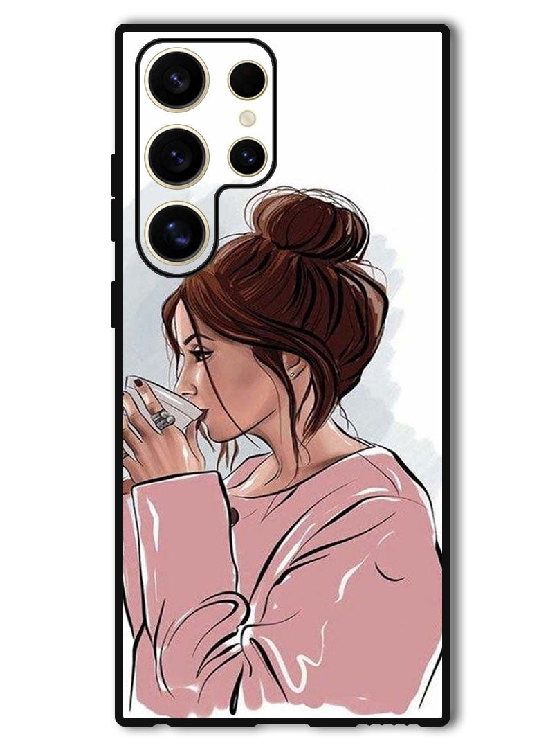 Theodor Protective Case Anti Scratch Shock Proof Bumper Cover For Samsung Galaxy S24 Ultra Girl Drinking Coffee 1 - Image 1