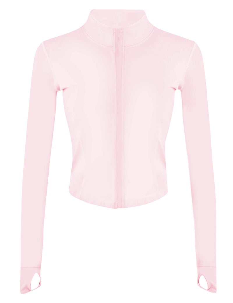 Lviefent Womens Lightweight Full Zip Running Track Jacket Workout Slim Fit Yoga Sportwear with Thumb Holes (Pink-L) - Image 1
