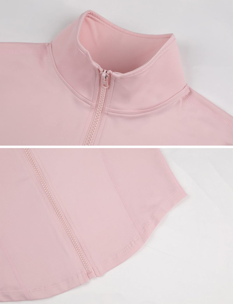 Lviefent Womens Lightweight Full Zip Running Track Jacket Workout Slim Fit Yoga Sportwear with Thumb Holes (Pink-L) - Image 5