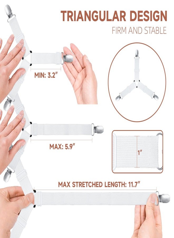 Bozenu Bed Sheet Straps, Upgrade Fitted Bed Sheet Holders for Corners, Non Slip Sheet Clips White 4Pcs - Image 2
