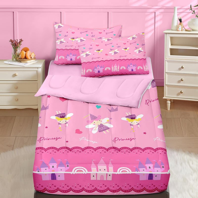 Nesker Twin Zipper Bedding, Magical Princess Zipper Bedding Sets for Girls, 3pcs All in on one, Elf Castle Kids Comforter Set with Fitted Sheet and 2 Pillowcases - Image 1