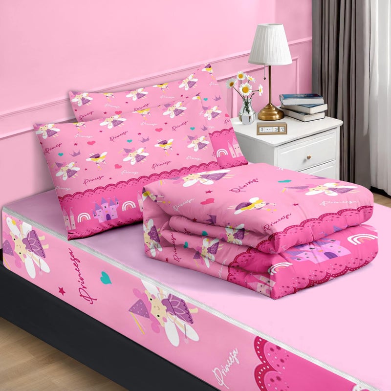 Nesker Twin Zipper Bedding, Magical Princess Zipper Bedding Sets for Girls, 3pcs All in on one, Elf Castle Kids Comforter Set with Fitted Sheet and 2 Pillowcases - Image 2