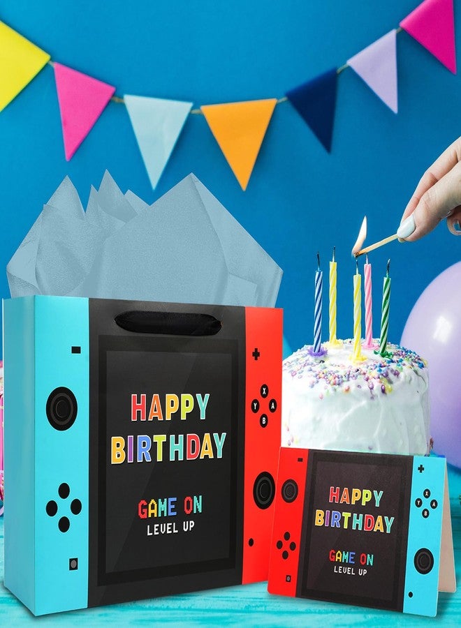 حقيبة هدايا عيد ميلاد ألعاب الفيديو من JOARHONAL - حقيبة هدايا كبيرة مقاس 13 بوصة مع ورق مناديل وبطاقة للأولاد، لوازم حفلات أعياد ميلاد ألعاب الفيديو - Image 5