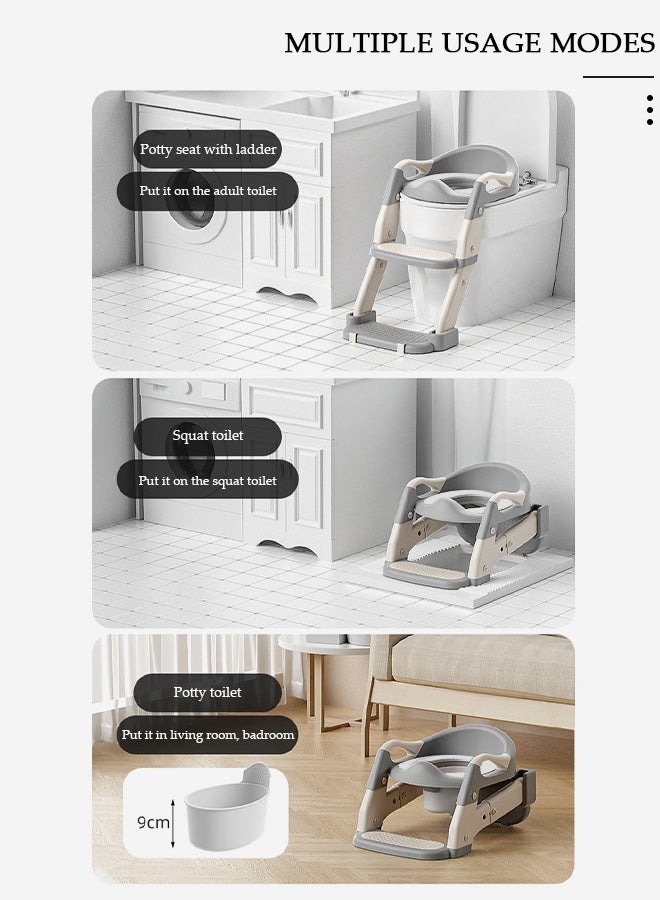 DUNISO 3-in-1 Kids Potty Training Toilet Seat with Step Stool Ladder,Toddlers-Comfortable Safe Potty Seat with Anti-Slip Pads Folding Ladder for Boys and Girls - Image 4