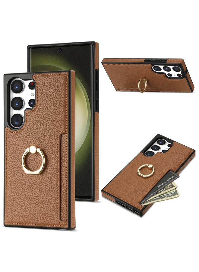 S-TOP Case For Samsung Galaxy S22 Ultra 5G Ring Card Litchi Leather Back Phone Case - Image 1