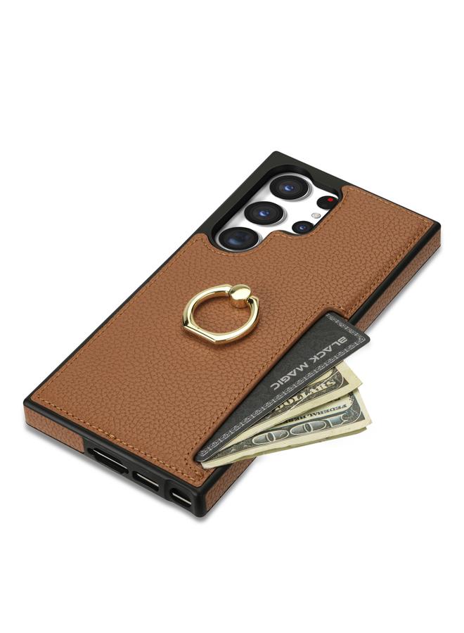 S-TOP Case For Samsung Galaxy S22 Ultra 5G Ring Card Litchi Leather Back Phone Case - Image 3