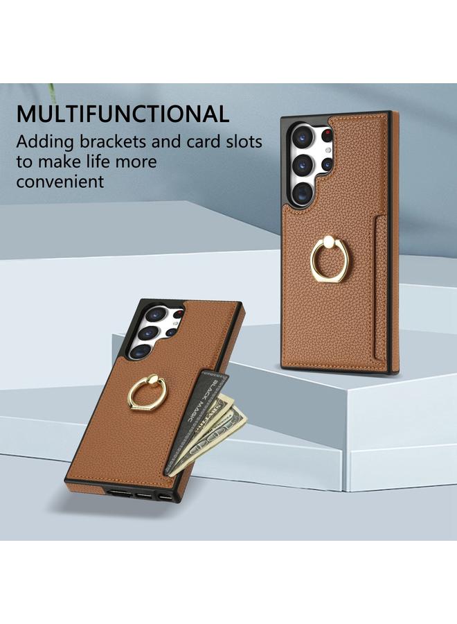 S-TOP Case For Samsung Galaxy S22 Ultra 5G Ring Card Litchi Leather Back Phone Case - Image 5