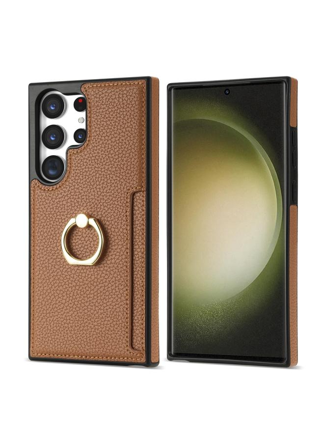 S-TOP Case For Samsung Galaxy S22 Ultra 5G Ring Card Litchi Leather Back Phone Case - Image 2