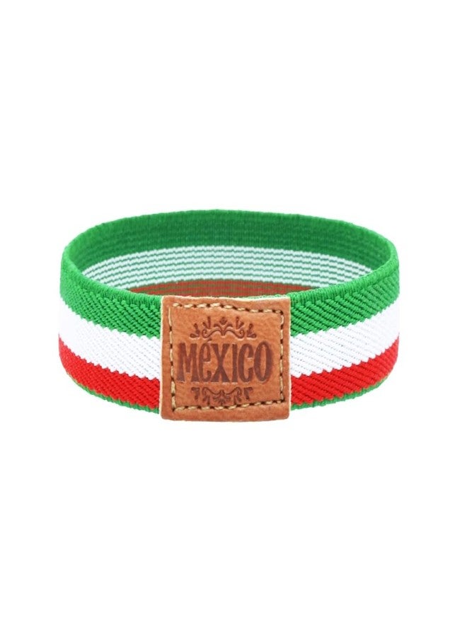 BDM Mexican Flag Bracelet, Elastic Mexican Bracelet, Engraved Leather, Size for Men and Women - Image 1
