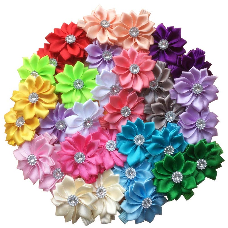 QandSweet 32 Pcs Girls Hair Clips Safety Clip Rhinestone Flower Barrettes for Toddler Girl Teens and Womens - Image 1