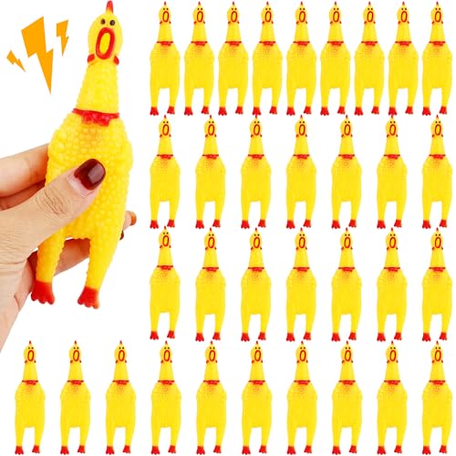 Plukeen 34 Pcs 6 Inch Squeaky Rubber Chickens Screaming Chicken Bulk Yellow Squawking Chicken for Kids Adults Party Prank Novelty Favors Family Game Toys Noise Maker - Image 1