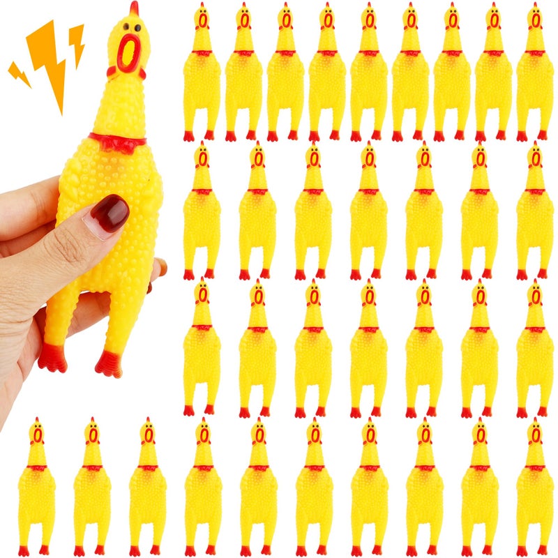 Plukeen 34 Pcs 6 Inch Squeaky Rubber Chickens Screaming Chicken Bulk Yellow Squawking Chicken for Kids Adults Party Prank Novelty Favors Family Game Toys Noise Maker - Image 3