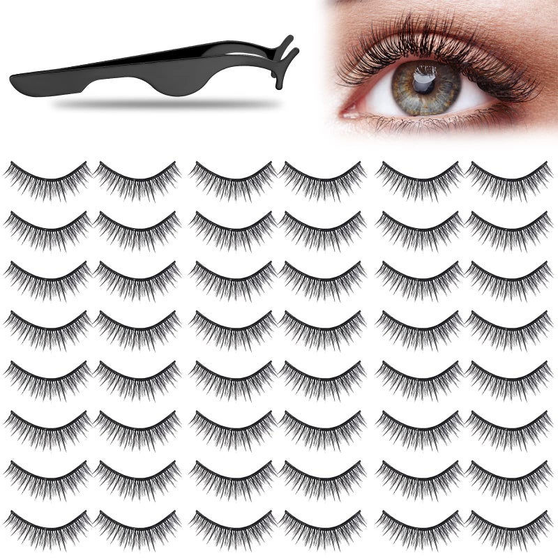 Nuogo 24 Pairs Reusable Self Adhesive Eyelashes No Glue Needed False Eyelashes Natural Look Easy to Apply Eye Lashes with Fake Eyelash Extension Applicator Tool Natural Style10 x 7 x 7 mm