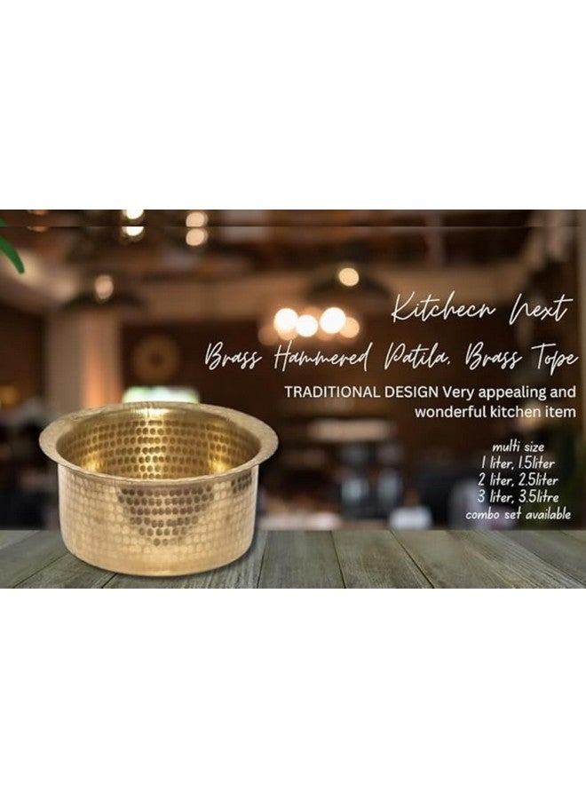 KITCHEN NEXT Brass Hammered, Polished Patila, Tope, Cookware, Round Tapeli, Bhagona (2.5 Liter) Gold - Image 3