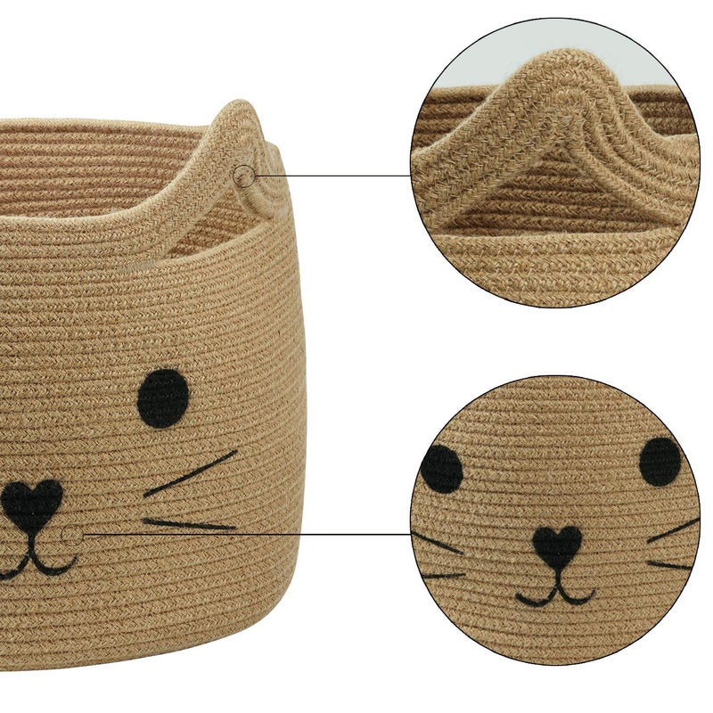 HiChen Large Woven Jute Rope Storage Basket, Baby Laundry Basket Organizer for Toys, Blanket, Clothes, Towels, Gifts | Pet Gift Baskets for Cat, Dog - 15.7" LÃ—11.8" H - Image 3