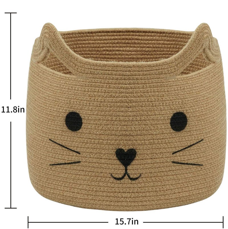 HiChen Large Woven Jute Rope Storage Basket, Baby Laundry Basket Organizer for Toys, Blanket, Clothes, Towels, Gifts | Pet Gift Baskets for Cat, Dog - 15.7" LÃ—11.8" H - Image 2