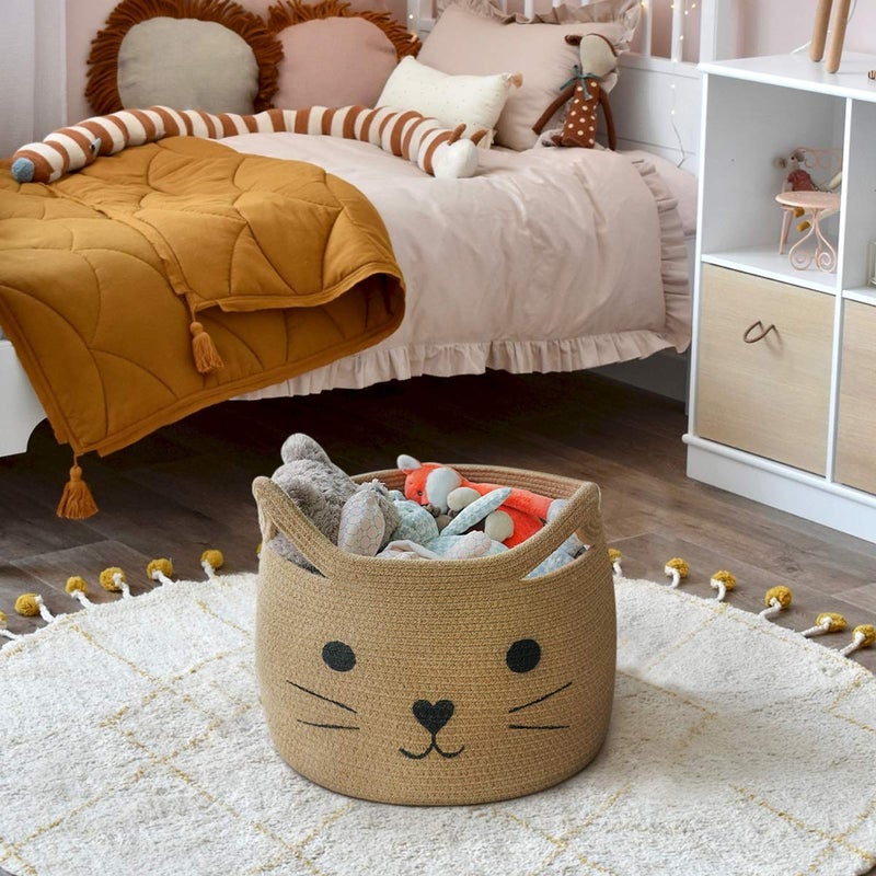 HiChen Large Woven Jute Rope Storage Basket, Baby Laundry Basket Organizer for Toys, Blanket, Clothes, Towels, Gifts | Pet Gift Baskets for Cat, Dog - 15.7" LÃ—11.8" H - Image 5